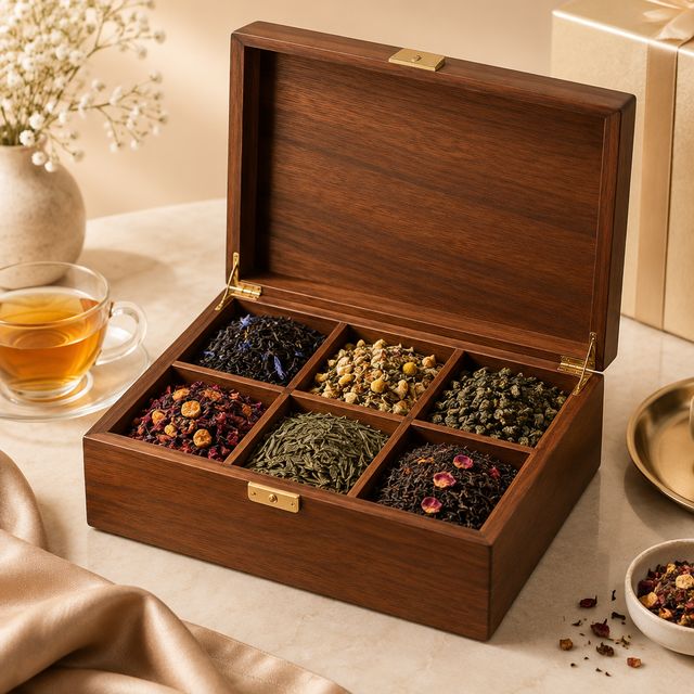 Wooden Tea Chest with Assorted Teas